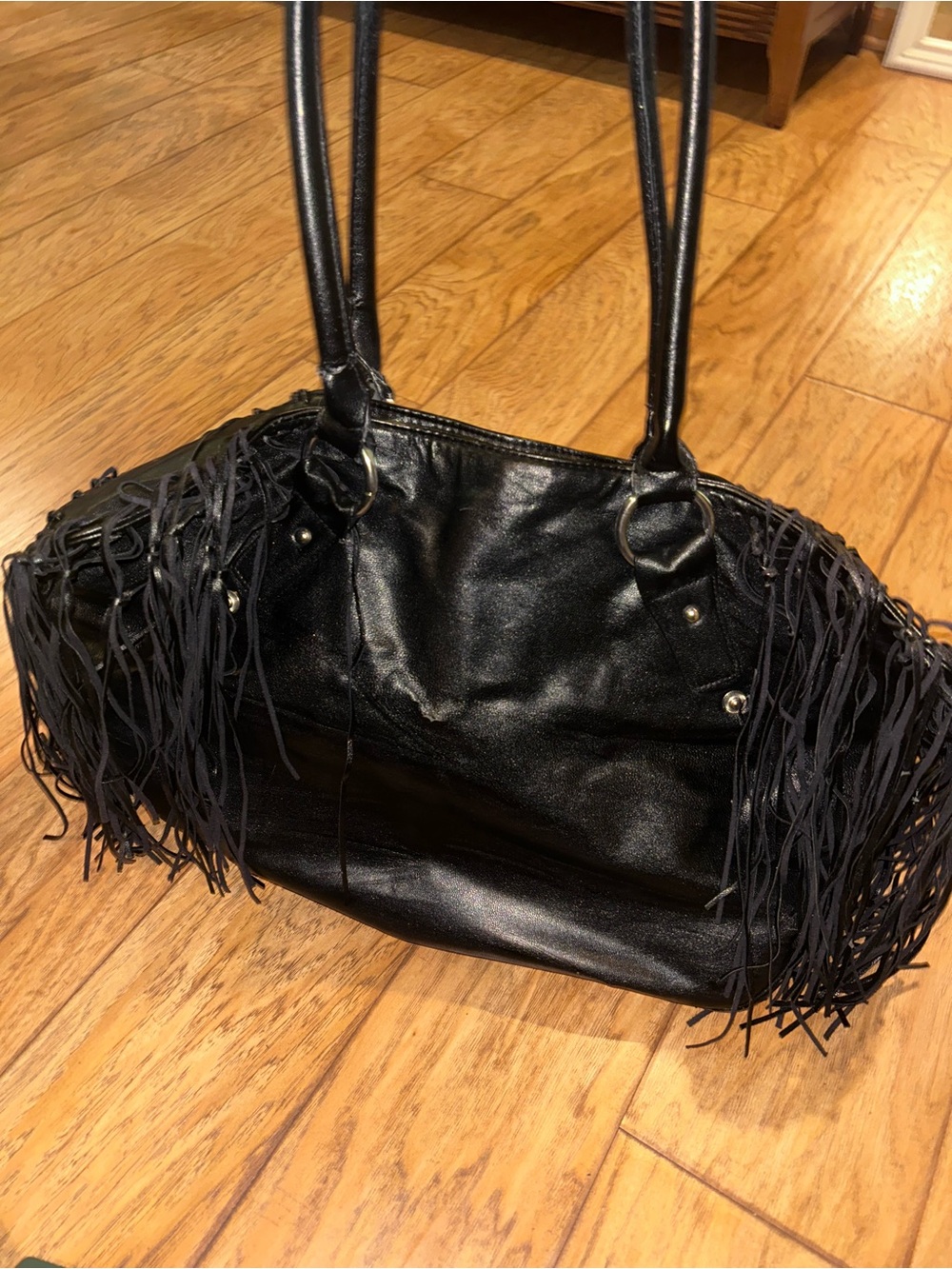 Sondra Roberts Black Fringe Shoulder Bag